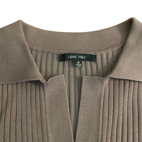 LOVE TREE Long Sleeve Ribbed Knit Mini Dress Size M Taupe V-Neck Stretch - Picture 5 of 7